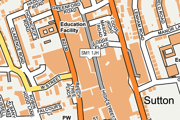 SM1 1JH map - OS OpenMap – Local (Ordnance Survey)