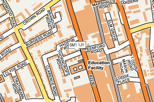 SM1 1JY map - OS OpenMap – Local (Ordnance Survey)