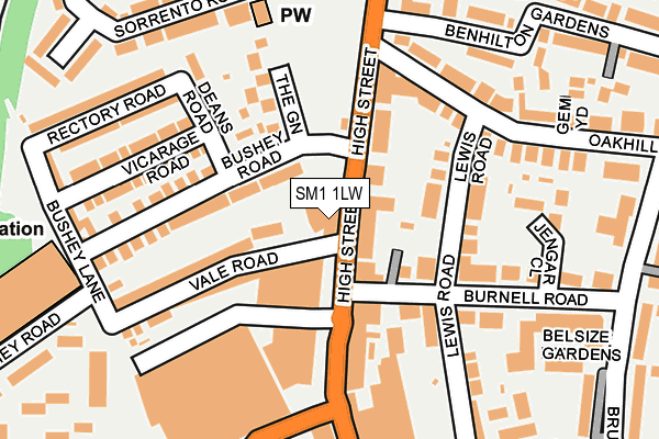 SM1 1LW map - OS OpenMap – Local (Ordnance Survey)