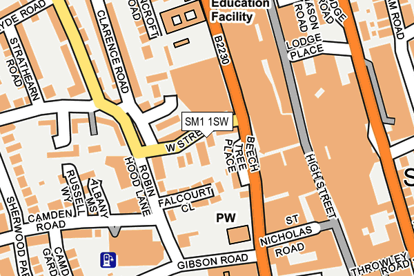 SM1 1SW map - OS OpenMap – Local (Ordnance Survey) SM1 1SW map - OS OpenMap – Local (Ordnance Survey)