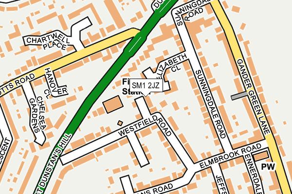 SM1 2JZ map - OS OpenMap – Local (Ordnance Survey) SM1 2JZ map - OS OpenMap – Local (Ordnance Survey)