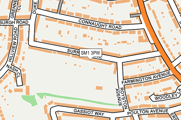 SM1 3PW map - OS OpenMap – Local (Ordnance Survey) SM1 3PW map - OS OpenMap – Local (Ordnance Survey)