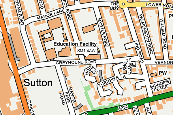 SM1 4AW map - OS OpenMap – Local (Ordnance Survey) SM1 4AW map - OS OpenMap – Local (Ordnance Survey)