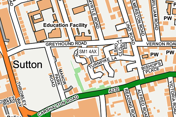 SM1 4AX map - OS OpenMap – Local (Ordnance Survey) SM1 4AX map - OS OpenMap – Local (Ordnance Survey)