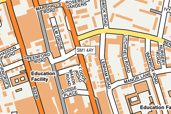 SM1 4AY map - OS OpenMap – Local (Ordnance Survey) SM1 4AY map - OS OpenMap – Local (Ordnance Survey)