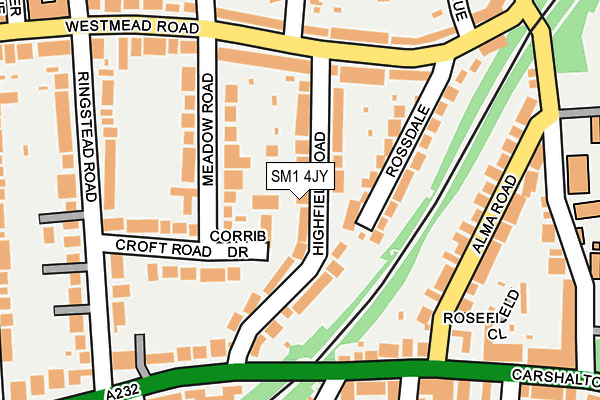 SM1 4JY map - OS OpenMap – Local (Ordnance Survey) SM1 4JY map - OS OpenMap – Local (Ordnance Survey)