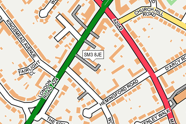 SM3 8JE map - OS OpenMap – Local (Ordnance Survey) SM3 8JE map - OS OpenMap – Local (Ordnance Survey)