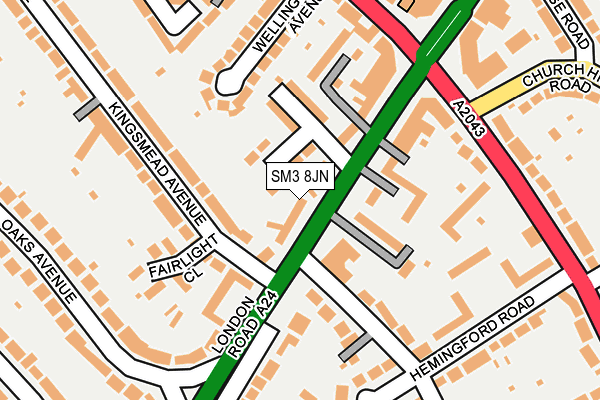 SM3 8JN map - OS OpenMap – Local (Ordnance Survey) SM3 8JN map - OS OpenMap – Local (Ordnance Survey)
