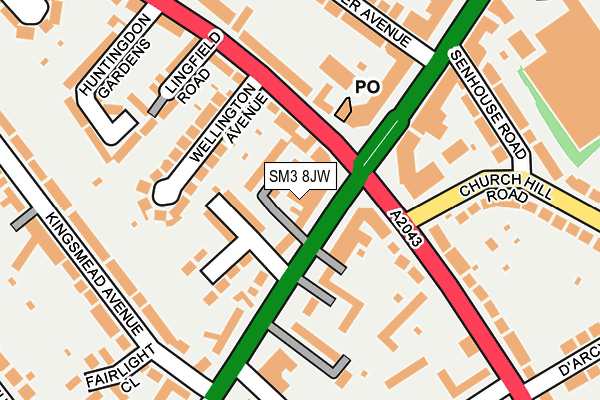 SM3 8JW map - OS OpenMap – Local (Ordnance Survey) SM3 8JW map - OS OpenMap – Local (Ordnance Survey)