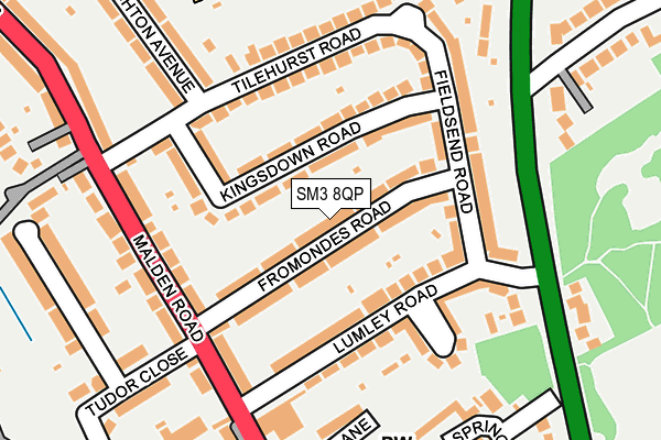 SM3 8QP map - OS OpenMap – Local (Ordnance Survey) SM3 8QP map - OS OpenMap – Local (Ordnance Survey)