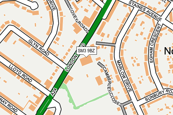 SM3 9BZ map - OS OpenMap – Local (Ordnance Survey) SM3 9BZ map - OS OpenMap – Local (Ordnance Survey)