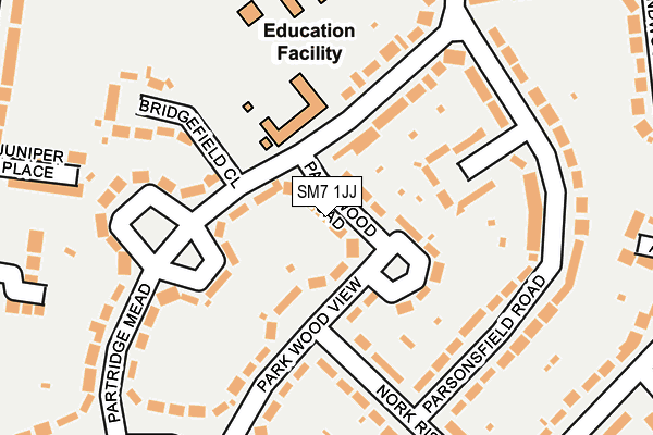 SM7 1JJ map - OS OpenMap – Local (Ordnance Survey) SM7 1JJ map - OS OpenMap – Local (Ordnance Survey)