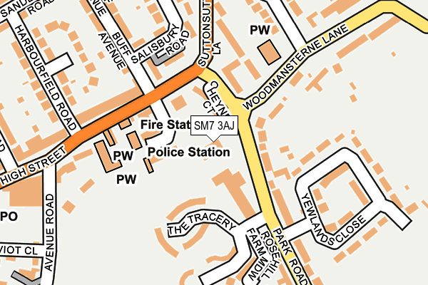 SM7 3AJ map - OS OpenMap – Local (Ordnance Survey) SM7 3AJ map - OS OpenMap – Local (Ordnance Survey)