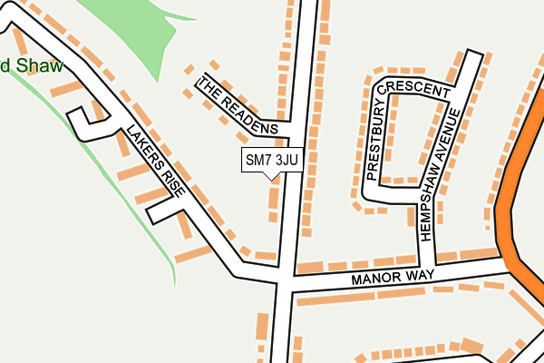 SM7 3JU map - OS OpenMap – Local (Ordnance Survey) SM7 3JU map - OS OpenMap – Local (Ordnance Survey)