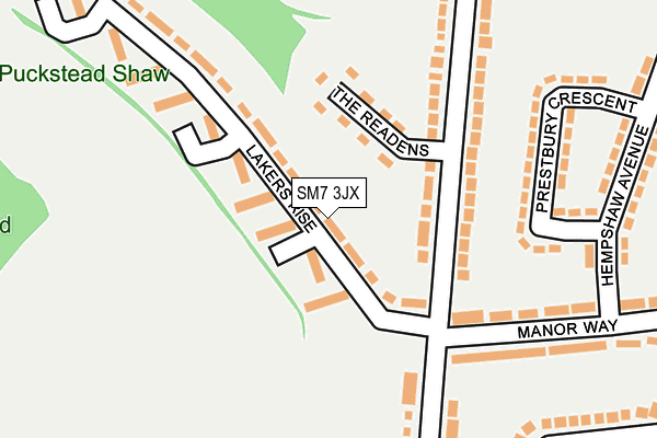 SM7 3JX map - OS OpenMap – Local (Ordnance Survey) SM7 3JX map - OS OpenMap – Local (Ordnance Survey)