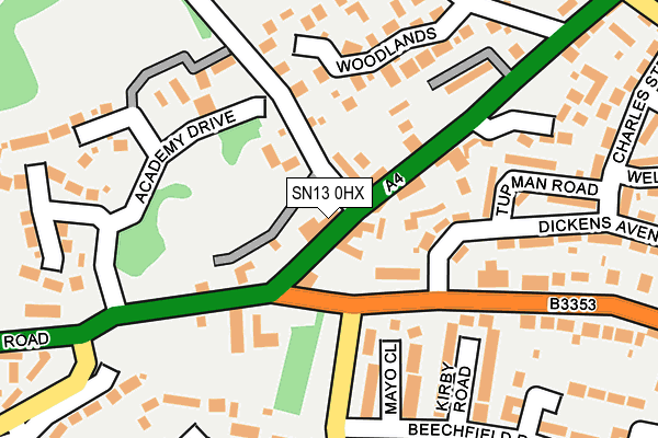 SN13 0HX map - OS OpenMap – Local (Ordnance Survey) SN13 0HX map - OS OpenMap – Local (Ordnance Survey)