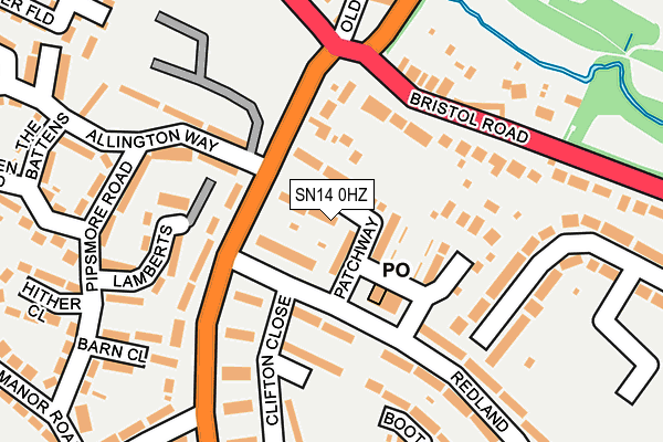 SN14 0HZ map - OS OpenMap – Local (Ordnance Survey) SN14 0HZ map - OS OpenMap – Local (Ordnance Survey)