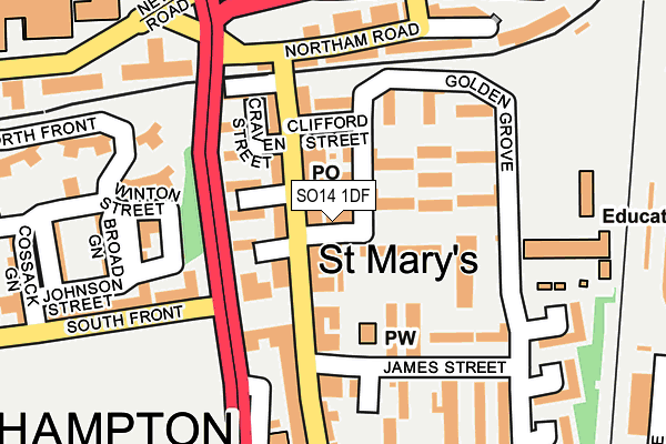 SO14 1DF map - OS OpenMap – Local (Ordnance Survey) SO14 1DF map - OS OpenMap – Local (Ordnance Survey)