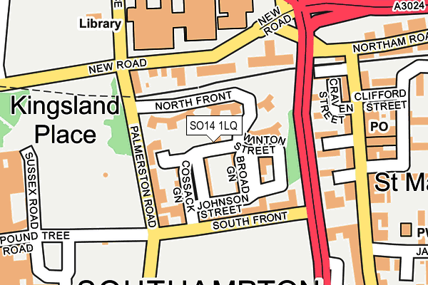 SO14 1LQ map - OS OpenMap – Local (Ordnance Survey) SO14 1LQ map - OS OpenMap – Local (Ordnance Survey)