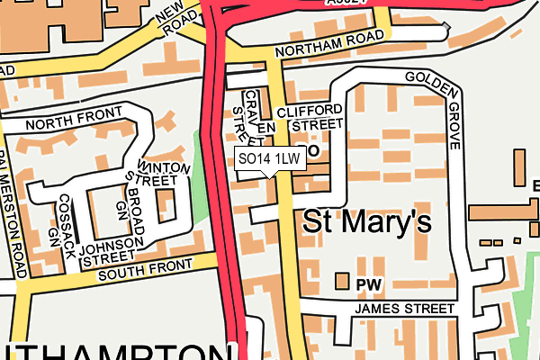 SO14 1LW map - OS OpenMap – Local (Ordnance Survey) SO14 1LW map - OS OpenMap – Local (Ordnance Survey)