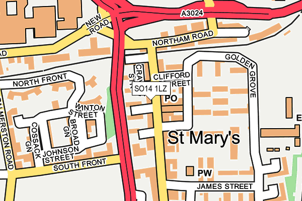 SO14 1LZ map - OS OpenMap – Local (Ordnance Survey) SO14 1LZ map - OS OpenMap – Local (Ordnance Survey)