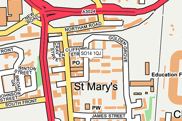 SO14 1QJ map - OS OpenMap – Local (Ordnance Survey) SO14 1QJ map - OS OpenMap – Local (Ordnance Survey)