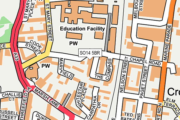 SO14 5BR map - OS OpenMap – Local (Ordnance Survey) SO14 5BR map - OS OpenMap – Local (Ordnance Survey)