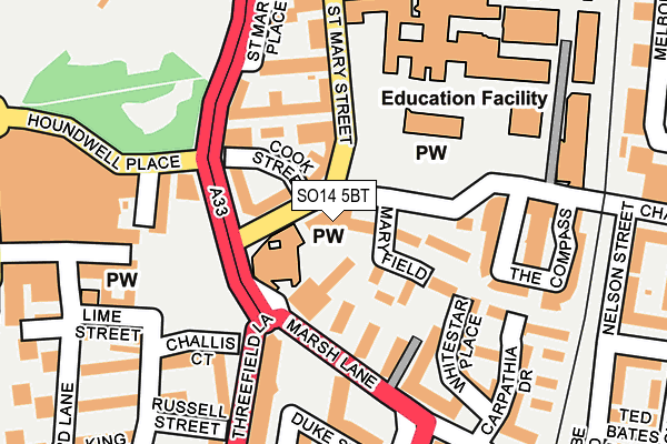 SO14 5BT map - OS OpenMap – Local (Ordnance Survey) SO14 5BT map - OS OpenMap – Local (Ordnance Survey)