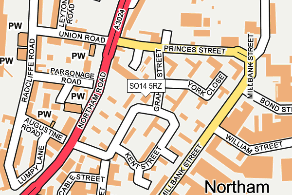 SO14 5RZ map - OS OpenMap – Local (Ordnance Survey) SO14 5RZ map - OS OpenMap – Local (Ordnance Survey)