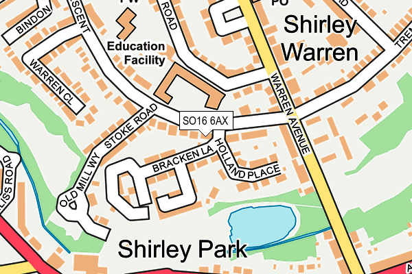 SO16 6AX map - OS OpenMap – Local (Ordnance Survey) SO16 6AX map - OS OpenMap – Local (Ordnance Survey)