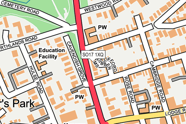 SO17 1XQ map - OS OpenMap – Local (Ordnance Survey) SO17 1XQ map - OS OpenMap – Local (Ordnance Survey)