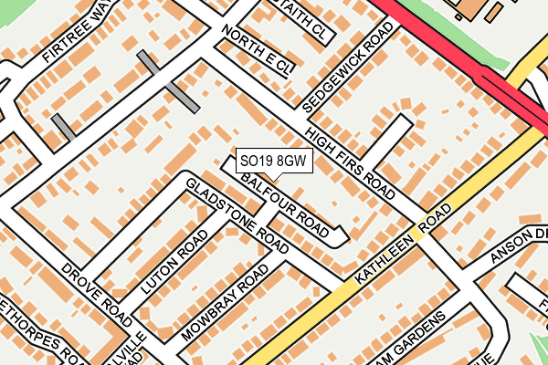 SO19 8GW map - OS OpenMap – Local (Ordnance Survey) SO19 8GW map - OS OpenMap – Local (Ordnance Survey)