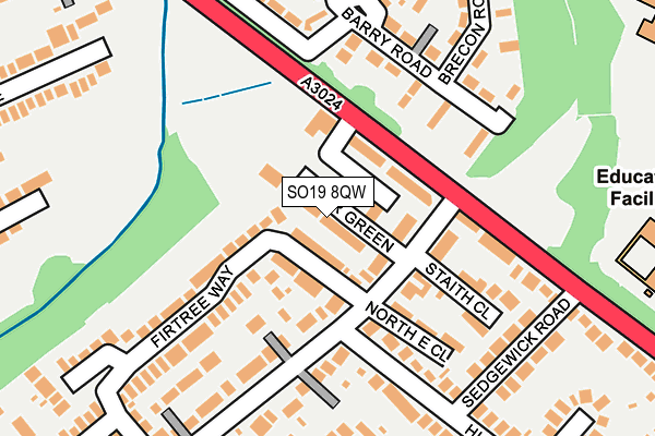 SO19 8QW map - OS OpenMap – Local (Ordnance Survey) SO19 8QW map - OS OpenMap – Local (Ordnance Survey)