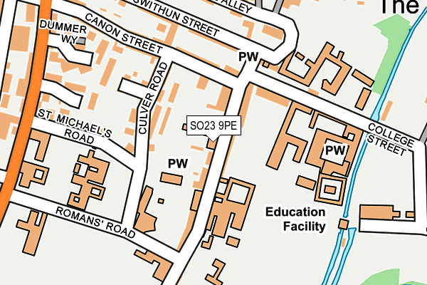 SO23 9PE map - OS OpenMap – Local (Ordnance Survey) SO23 9PE map - OS OpenMap – Local (Ordnance Survey)