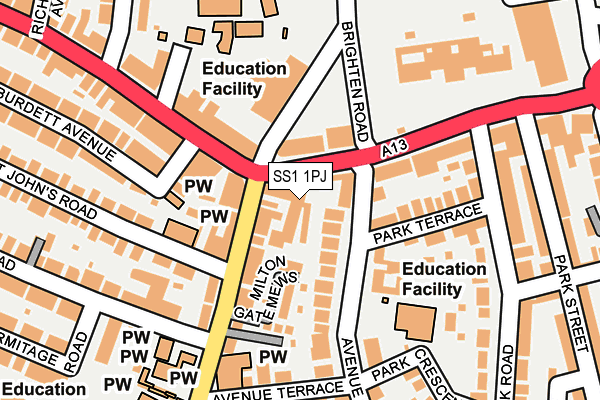SS1 1PJ map - OS OpenMap – Local (Ordnance Survey) SS1 1PJ map - OS OpenMap – Local (Ordnance Survey)