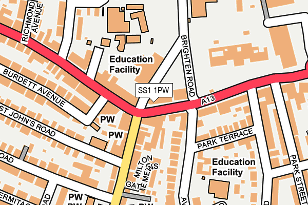 SS1 1PW map - OS OpenMap – Local (Ordnance Survey)