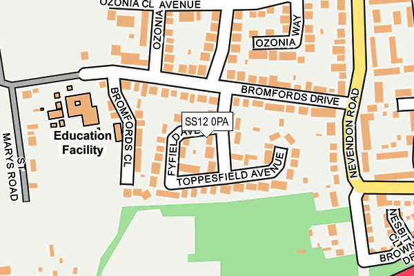 SS12 0PA map - OS OpenMap – Local (Ordnance Survey) SS12 0PA map - OS OpenMap – Local (Ordnance Survey)