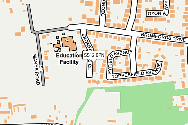 SS12 0PN map - OS OpenMap – Local (Ordnance Survey) SS12 0PN map - OS OpenMap – Local (Ordnance Survey)