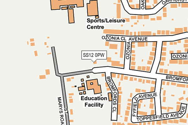 SS12 0PW map - OS OpenMap – Local (Ordnance Survey) SS12 0PW map - OS OpenMap – Local (Ordnance Survey)