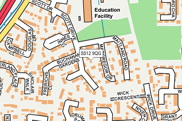 SS12 9QG map - OS OpenMap – Local (Ordnance Survey) SS12 9QG map - OS OpenMap – Local (Ordnance Survey)