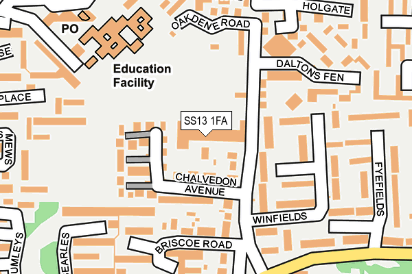 SS13 1FA map - OS OpenMap – Local (Ordnance Survey) SS13 1FA map - OS OpenMap – Local (Ordnance Survey)