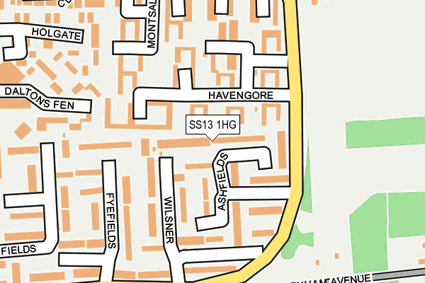 SS13 1HG map - OS OpenMap – Local (Ordnance Survey) SS13 1HG map - OS OpenMap – Local (Ordnance Survey)