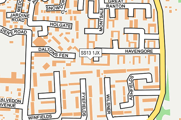SS13 1JX map - OS OpenMap – Local (Ordnance Survey) SS13 1JX map - OS OpenMap – Local (Ordnance Survey)
