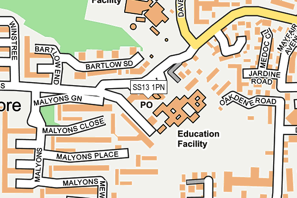 SS13 1PN map - OS OpenMap – Local (Ordnance Survey) SS13 1PN map - OS OpenMap – Local (Ordnance Survey)