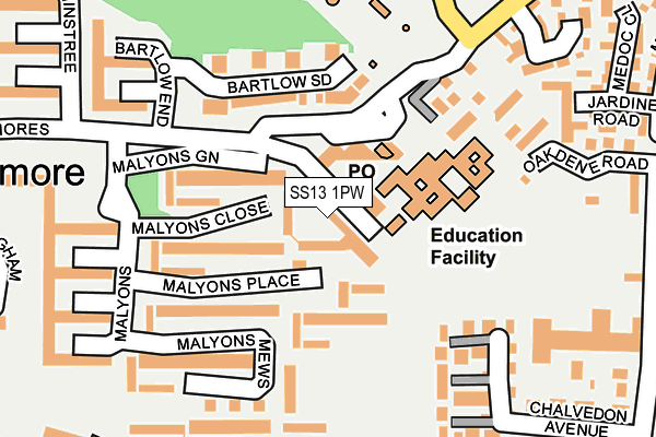 SS13 1PW map - OS OpenMap – Local (Ordnance Survey) SS13 1PW map - OS OpenMap – Local (Ordnance Survey)