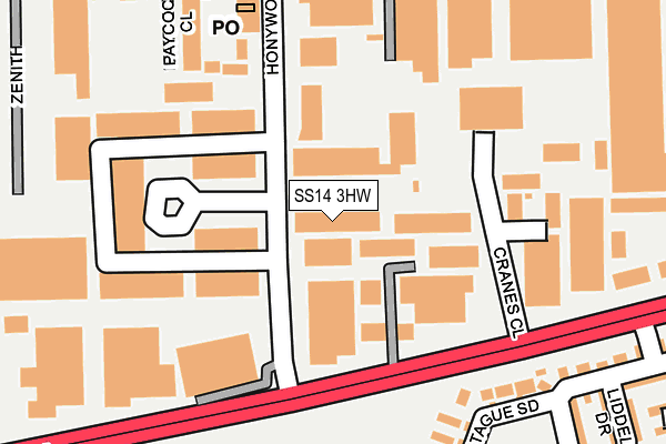 SS14 3HW map - OS OpenMap – Local (Ordnance Survey) SS14 3HW map - OS OpenMap – Local (Ordnance Survey)