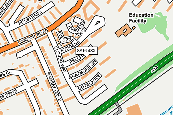 SS16 4SX map - OS OpenMap – Local (Ordnance Survey) SS16 4SX map - OS OpenMap – Local (Ordnance Survey)
