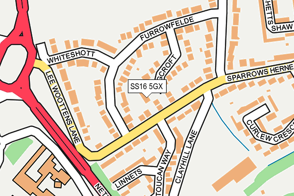 SS16 5GX map - OS OpenMap – Local (Ordnance Survey) SS16 5GX map - OS OpenMap – Local (Ordnance Survey)