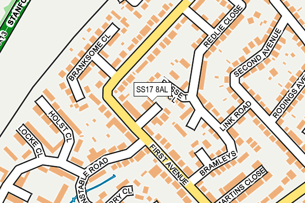 SS17 8AL map - OS OpenMap – Local (Ordnance Survey) SS17 8AL map - OS OpenMap – Local (Ordnance Survey)