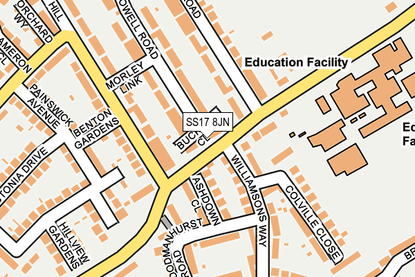 SS17 8JN map - OS OpenMap – Local (Ordnance Survey) SS17 8JN map - OS OpenMap – Local (Ordnance Survey)